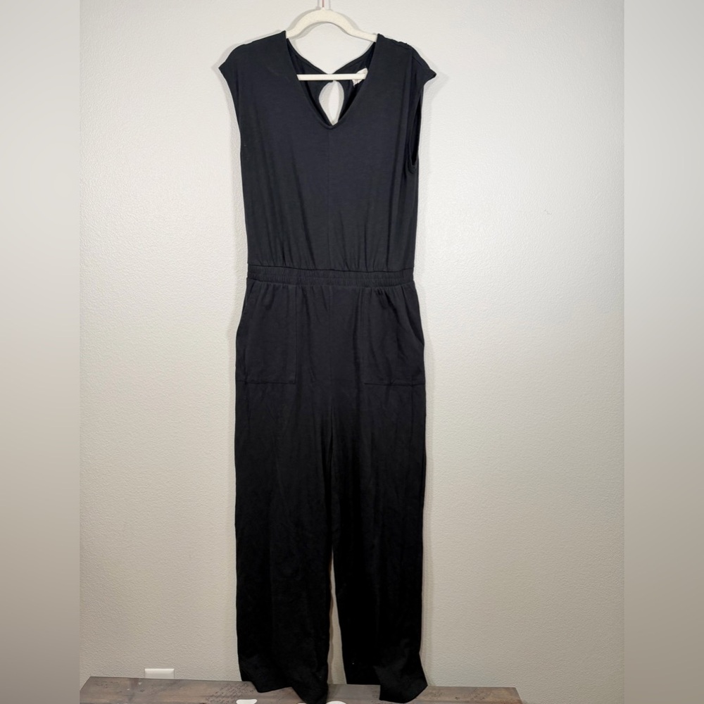 Thread & Supply Jumpsuit Pants Cap Sleeves V-Neck Elastic Waste Black Women Med